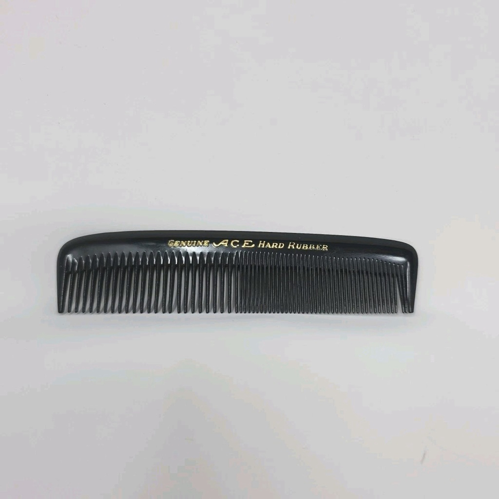 Vintage Ace Genuine Hard Rubber hair Comb Plastic Black USA Pocket Purse 5"